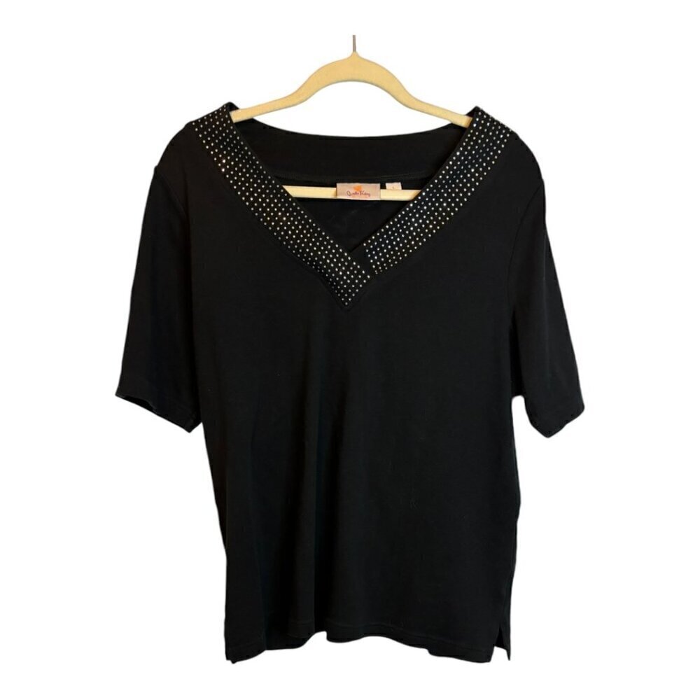 Quacker Factory Blouse Women's‎ Size Large Embellished Black